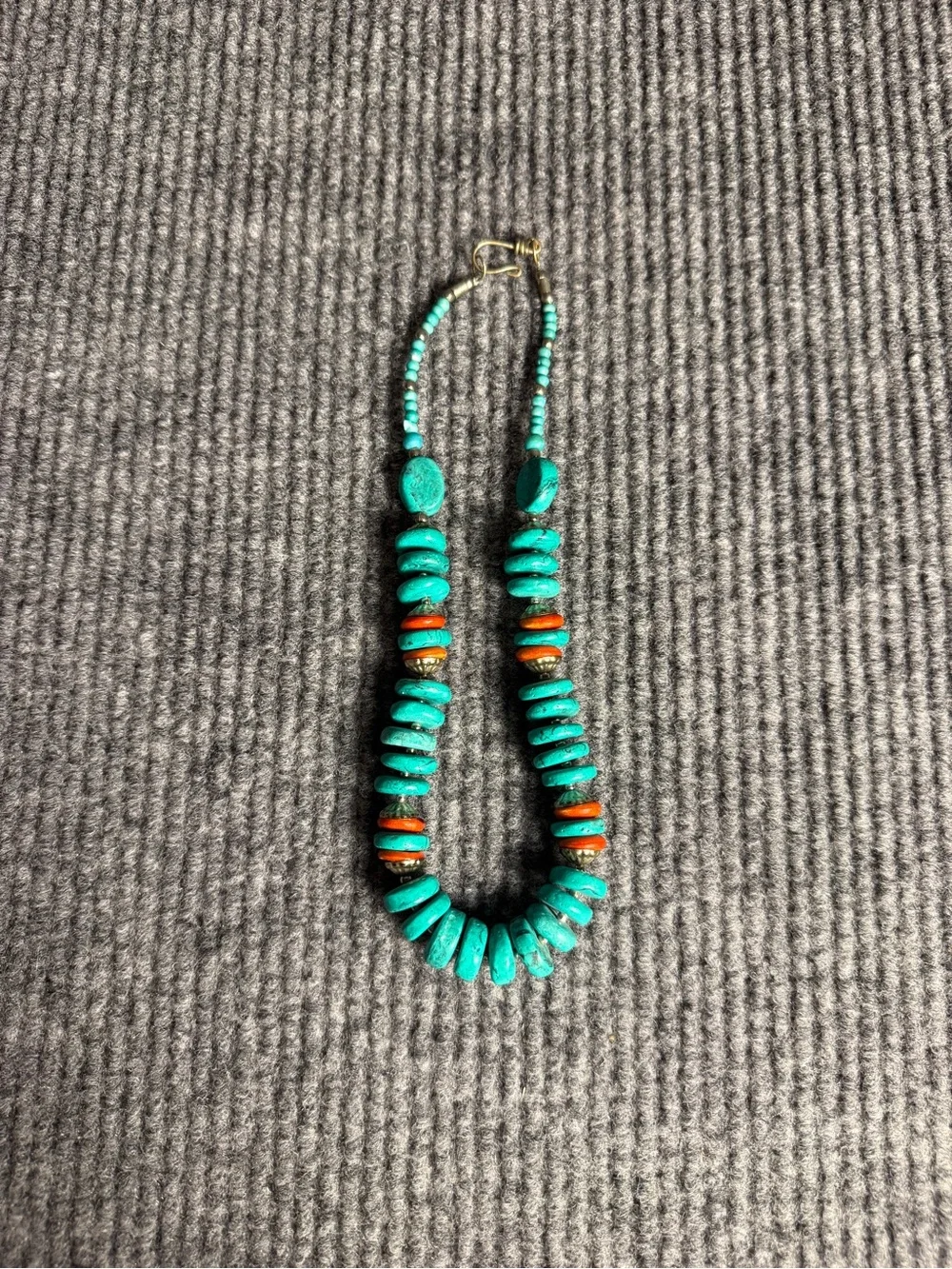 Southwestern Chunky Turquoise And Spiny Oyster Silver Bead Necklace Vintage